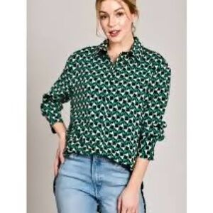 NWT HAVE Geometric Print Long Sleeve Button Down Large